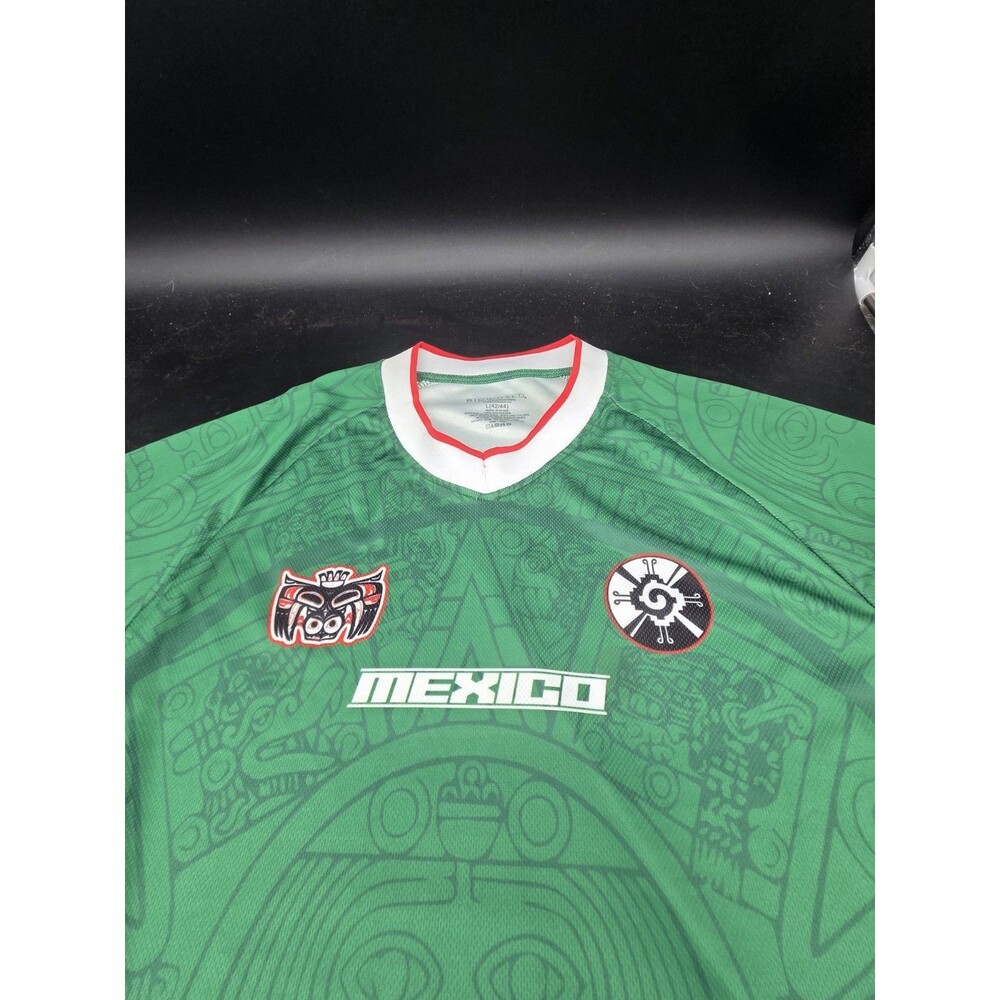 Bioworld Mexico Aztec Graphic Soccer Jersey Retro Aztec Design Green Large